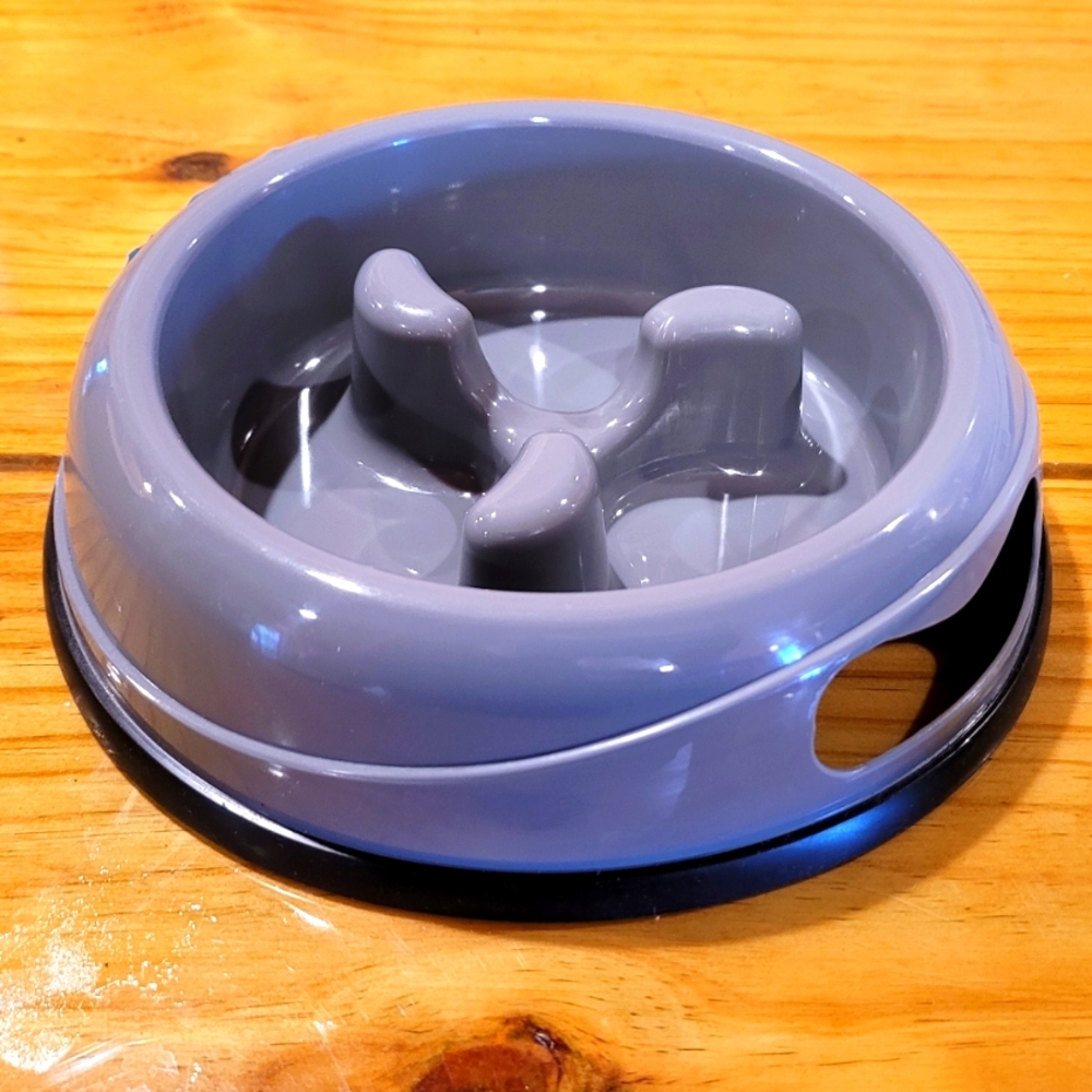 Slow Feeder Dog Bowl Grey Puppy Cat Kitten Pet Animal